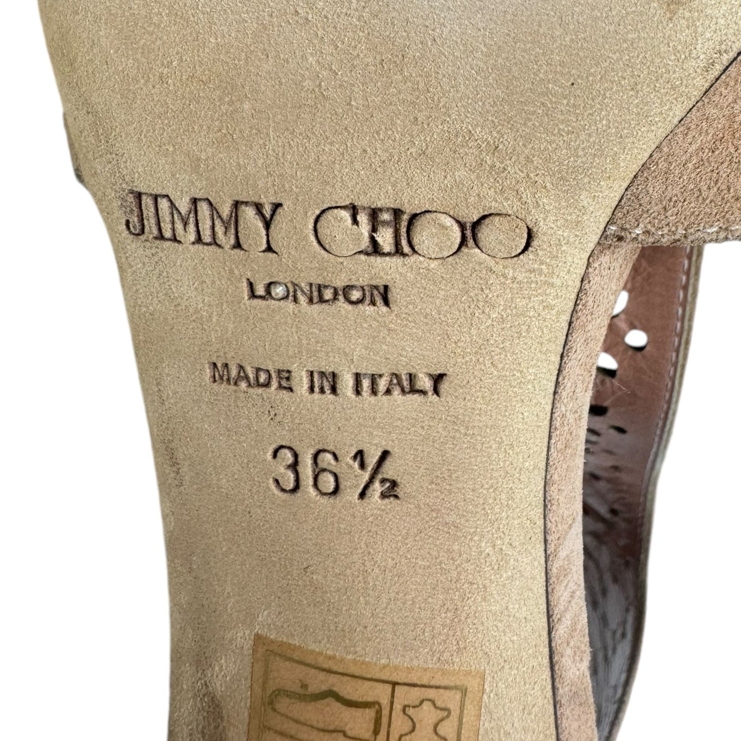 Tahi Perforated Suede Sandal Heels Luxury Designer By Jimmy Choo In Blush, Size: US-6.5/IT-36.5