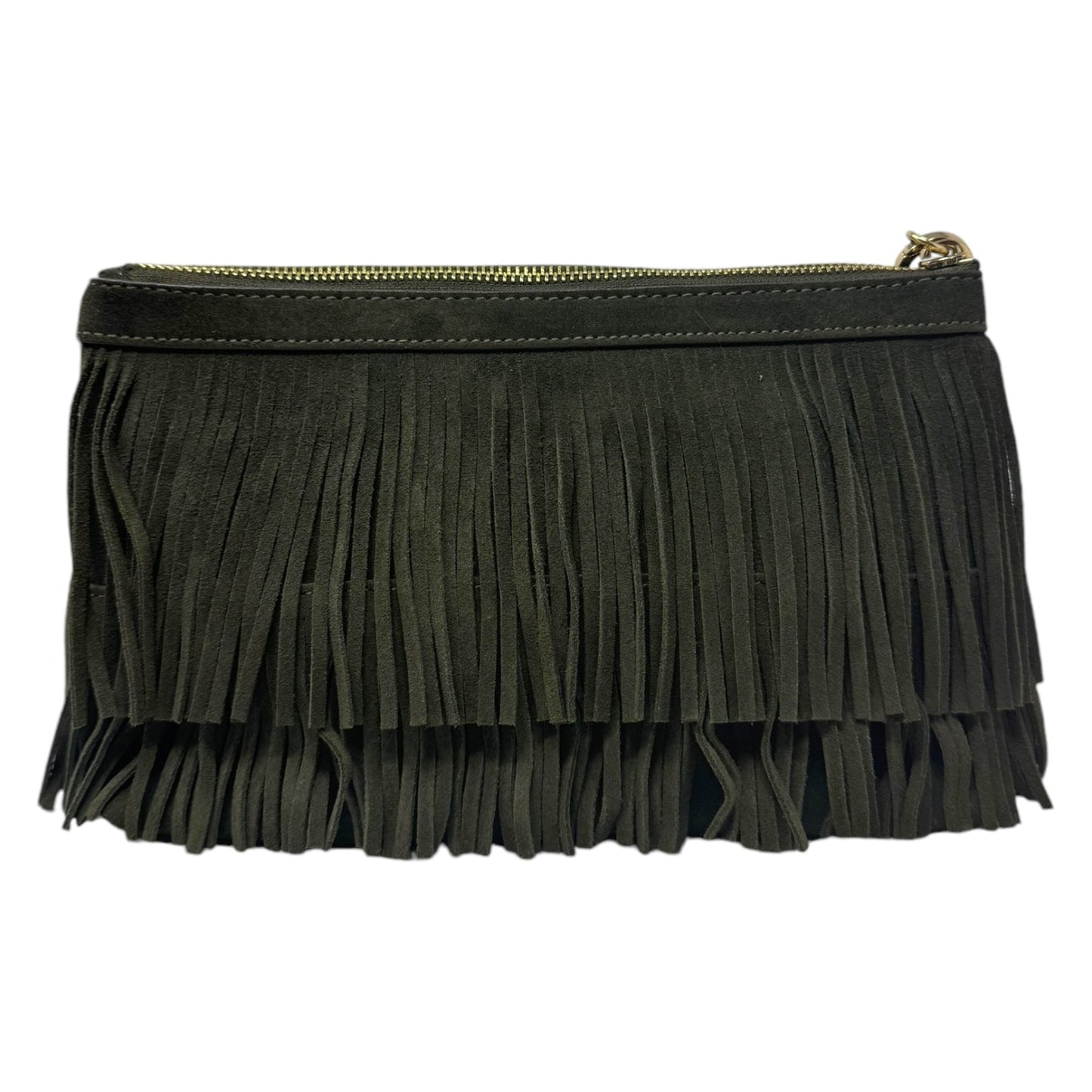 Douglas Suede Fringe Clutch Leather By India Hicks In Olive, Size: Medium