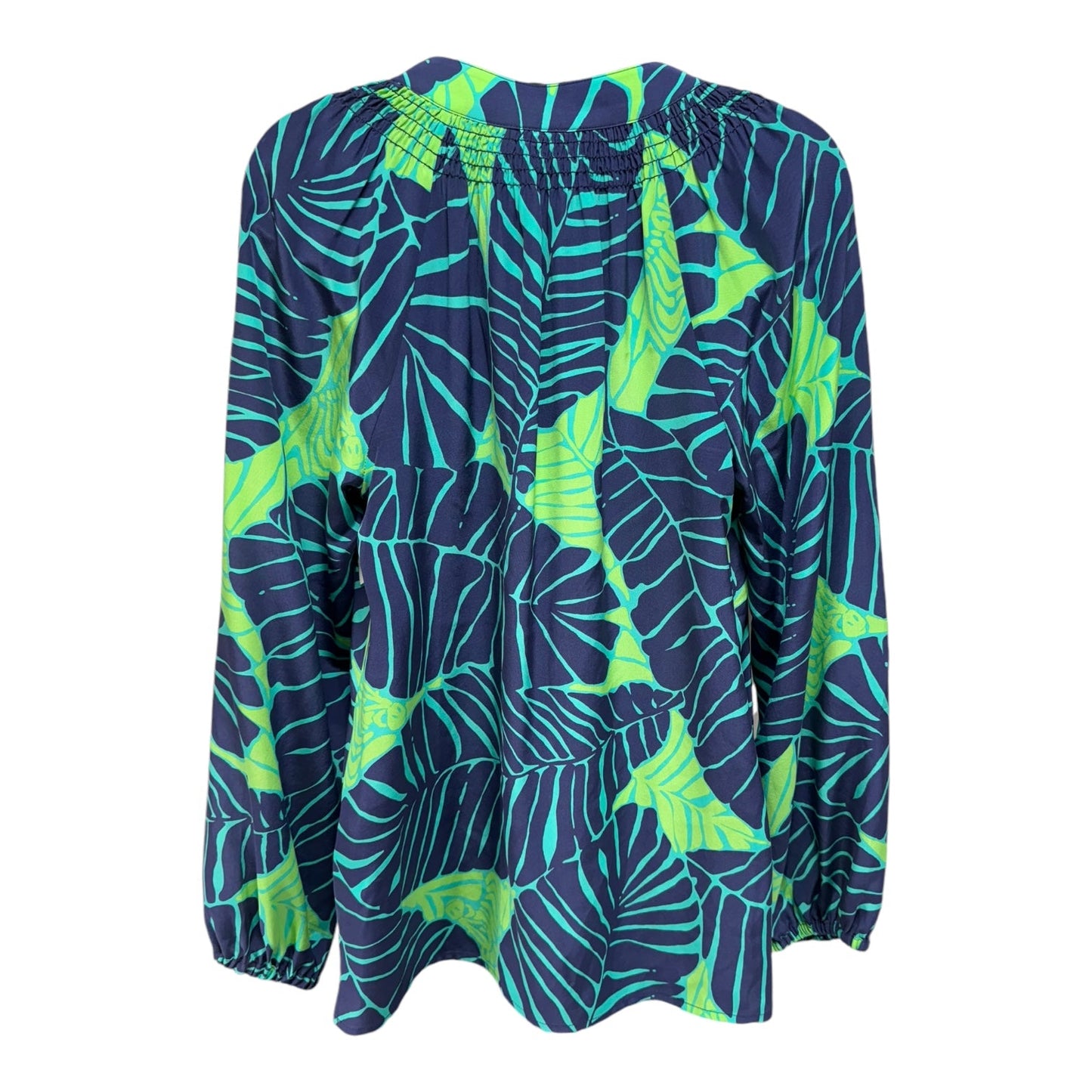 Silk Top Long Sleeve Designer By Lilly Pulitzer In Blue & Green, Size: S