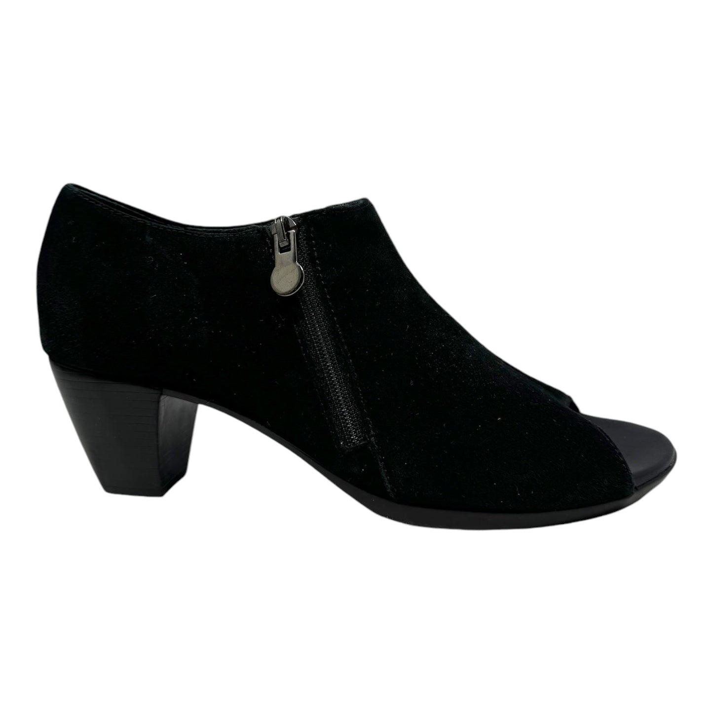 Luisa Suede Open Toed Shoes Heels Block By Munro In Black, Size: 9.5