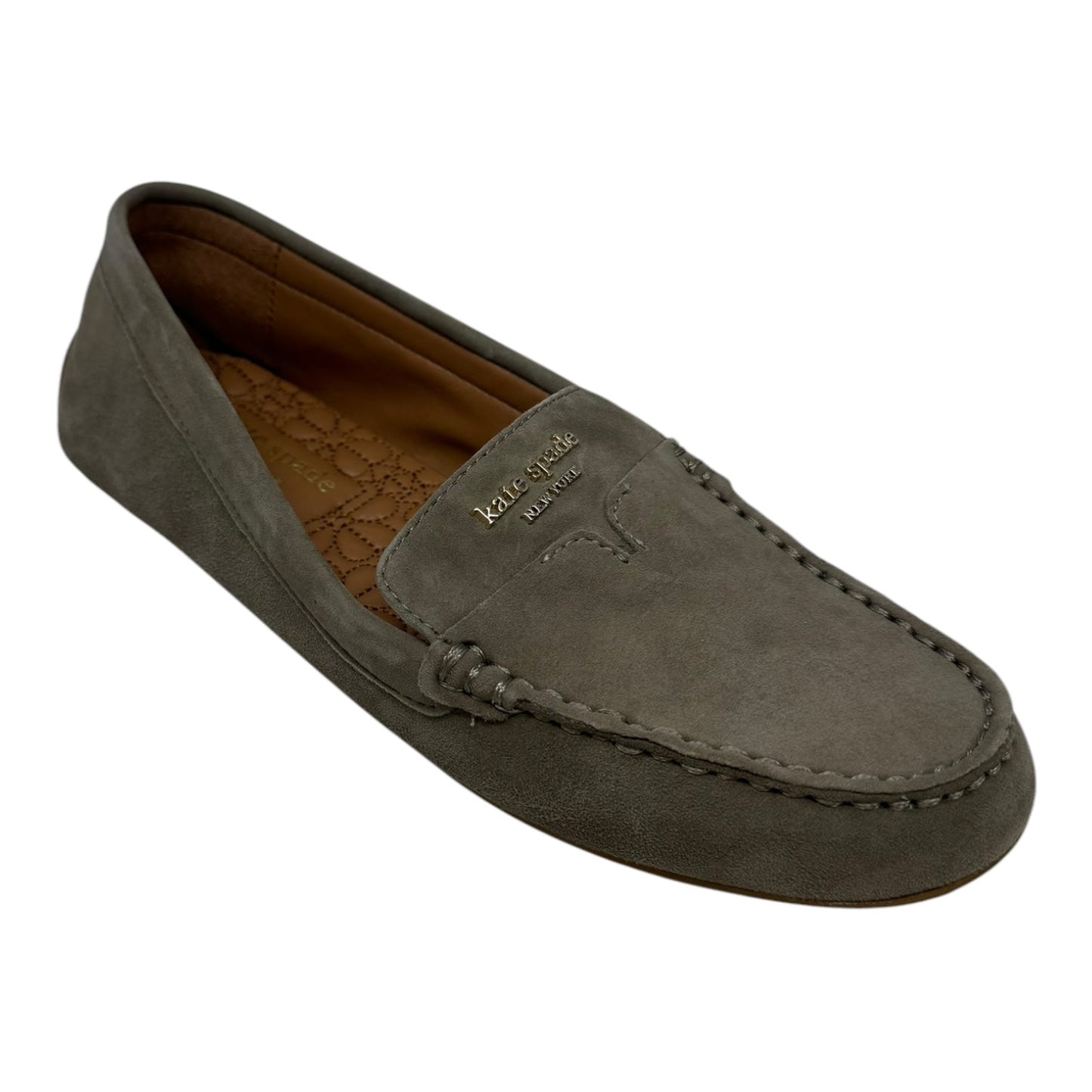 Suede Moccasin Loafer Shoes Designer By Kate Spade In Taupe, Size: 7