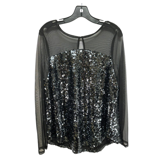 Mesh & Sequin Top By Torrid In Deep Black & Silver, Size: L