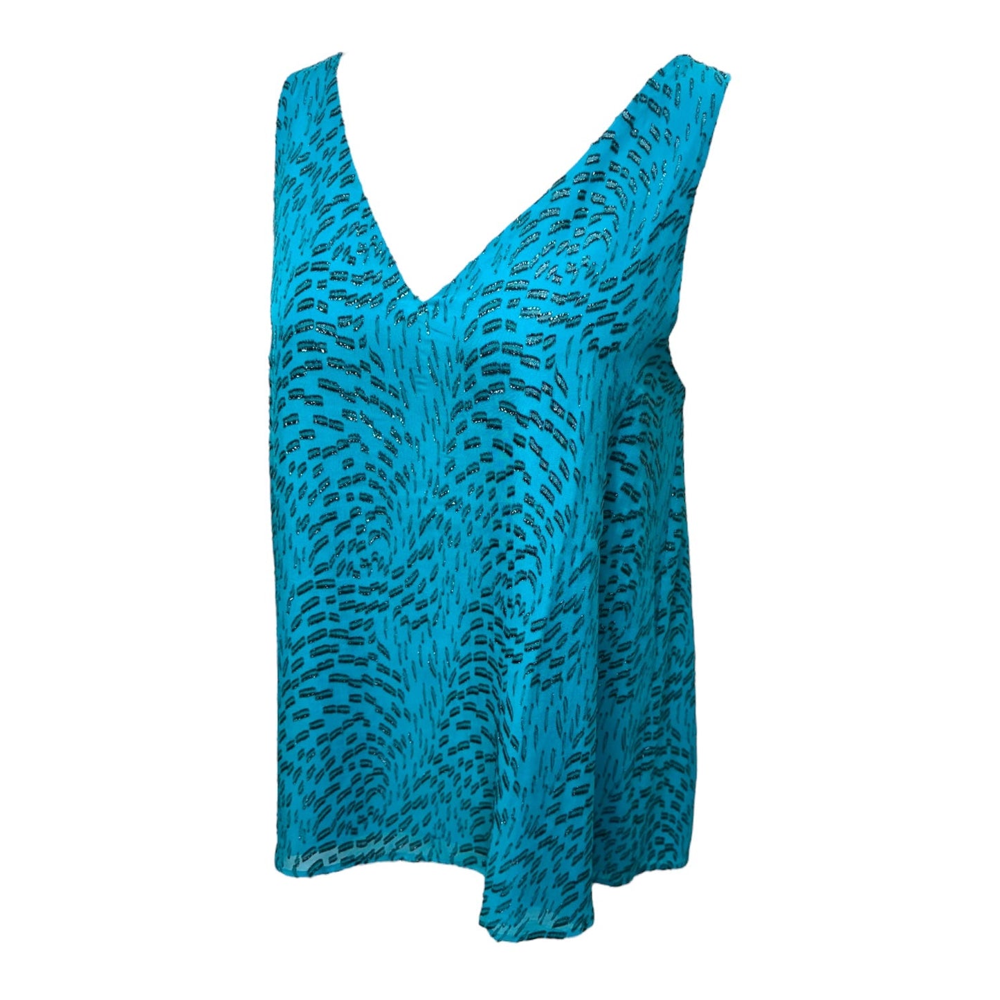 Florin Silk & Metallic Top Sleeveless Designer By Lilly Pulitzer In Blue, Size: Xl