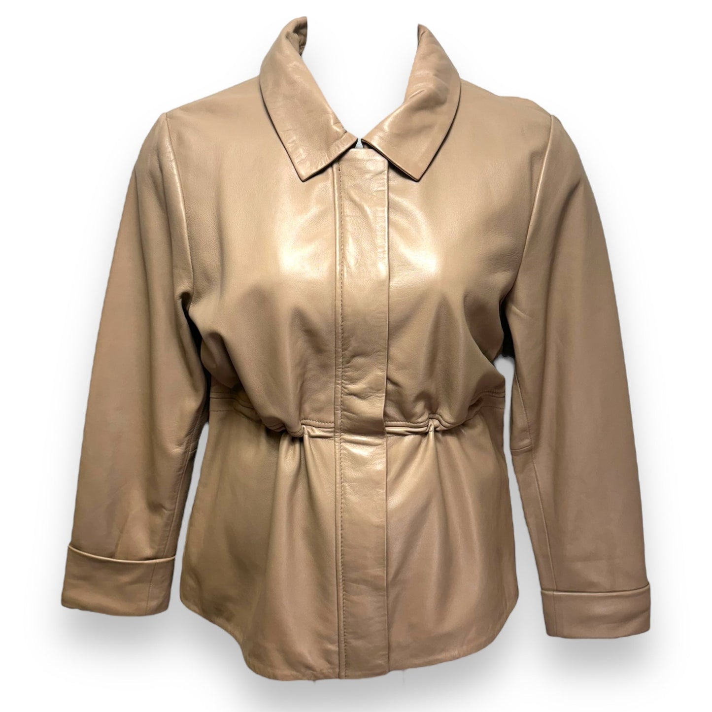 Chic Shaped Leather Utility Jacket By Boston Proper In Beige, Size: L