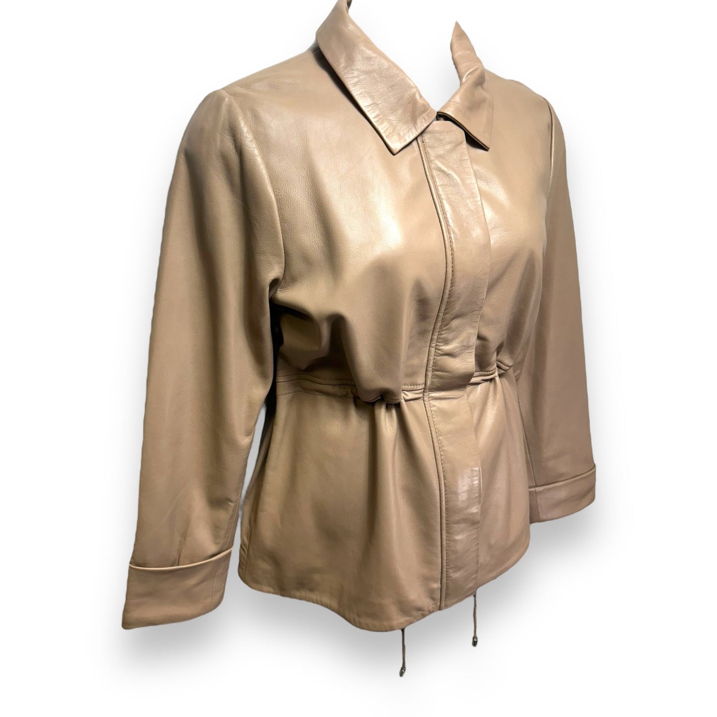 Chic Shaped Leather Utility Jacket By Boston Proper In Beige, Size: L