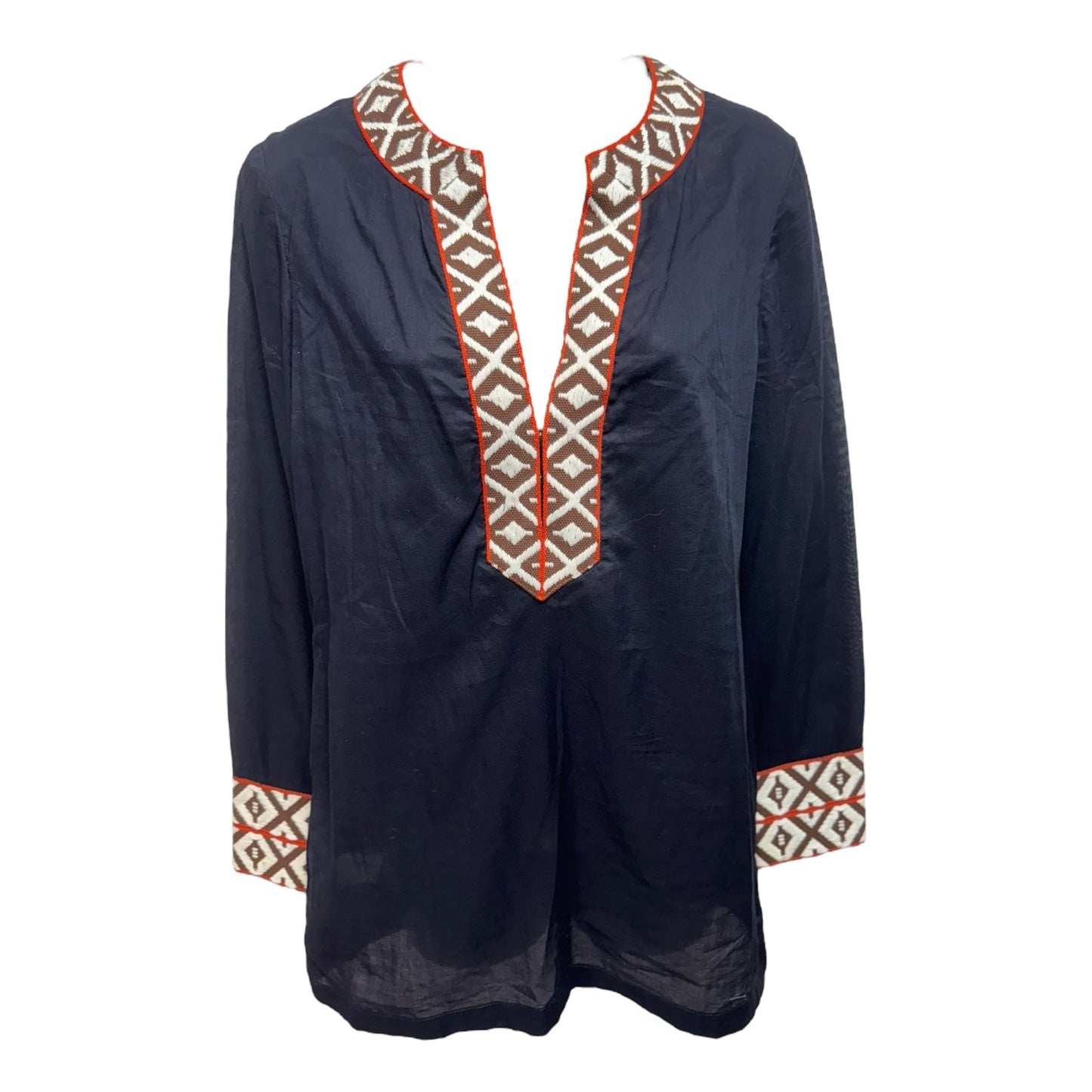 Ariana Embroidered Tunic Designer By Tory Burch In Navy, Size: 6