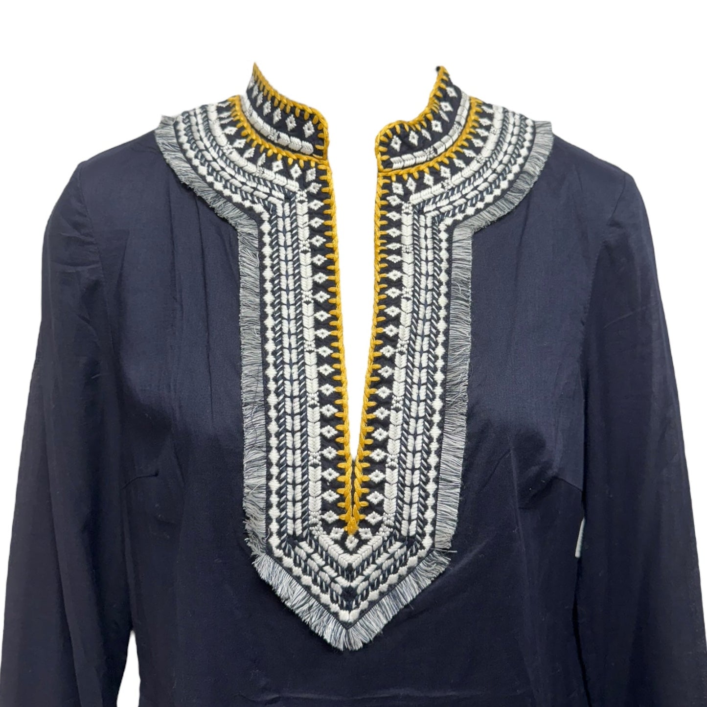 Embroidered Fringe Collar Tunic Designer By Tory Burch In Navy, Size: 4