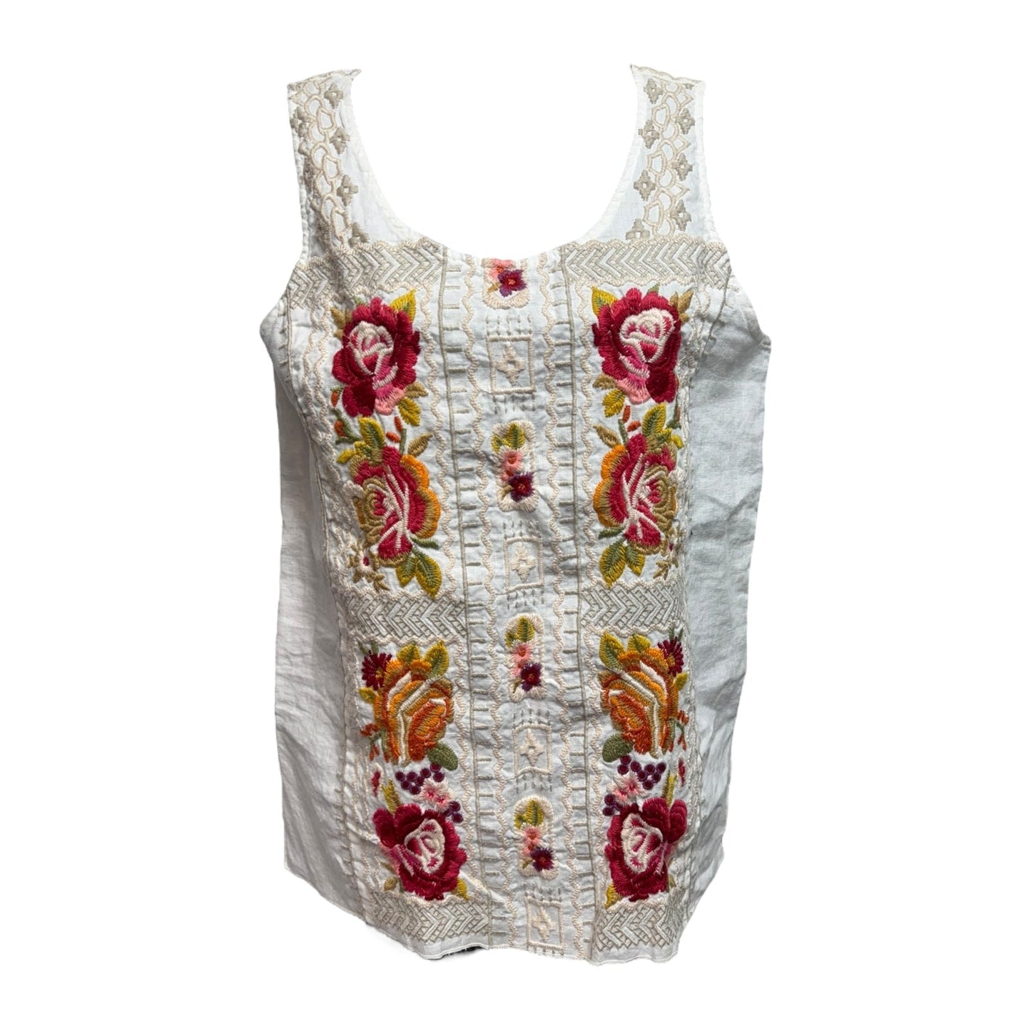 Embroidered Linen Top Sleeveless By Johnny Was In White, Size: Xs