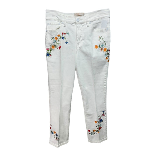 Carson Embroidered Floral Jeans Designer By Tory Burch In White, Size: 6