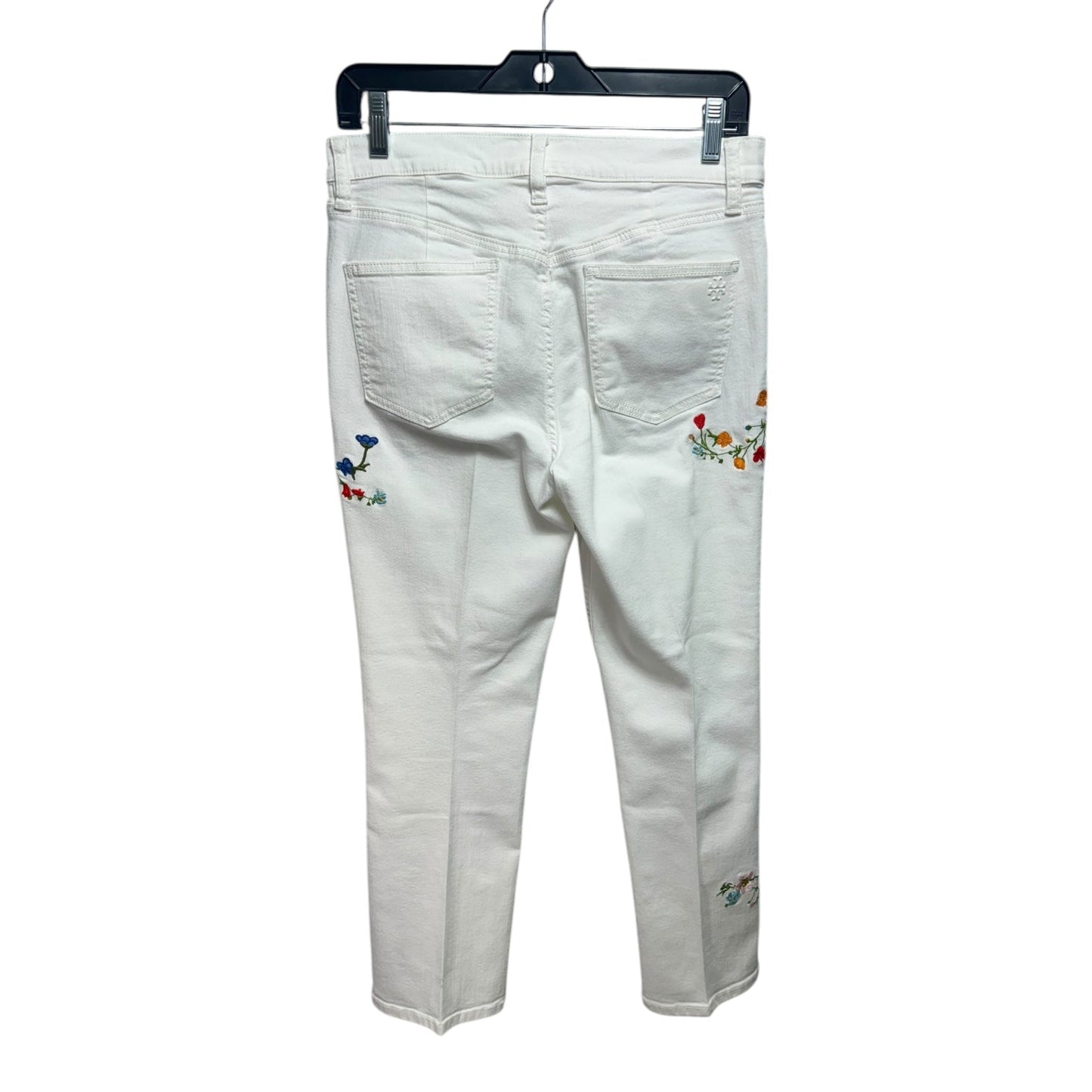 Carson Embroidered Floral Jeans Designer By Tory Burch In White, Size: 6