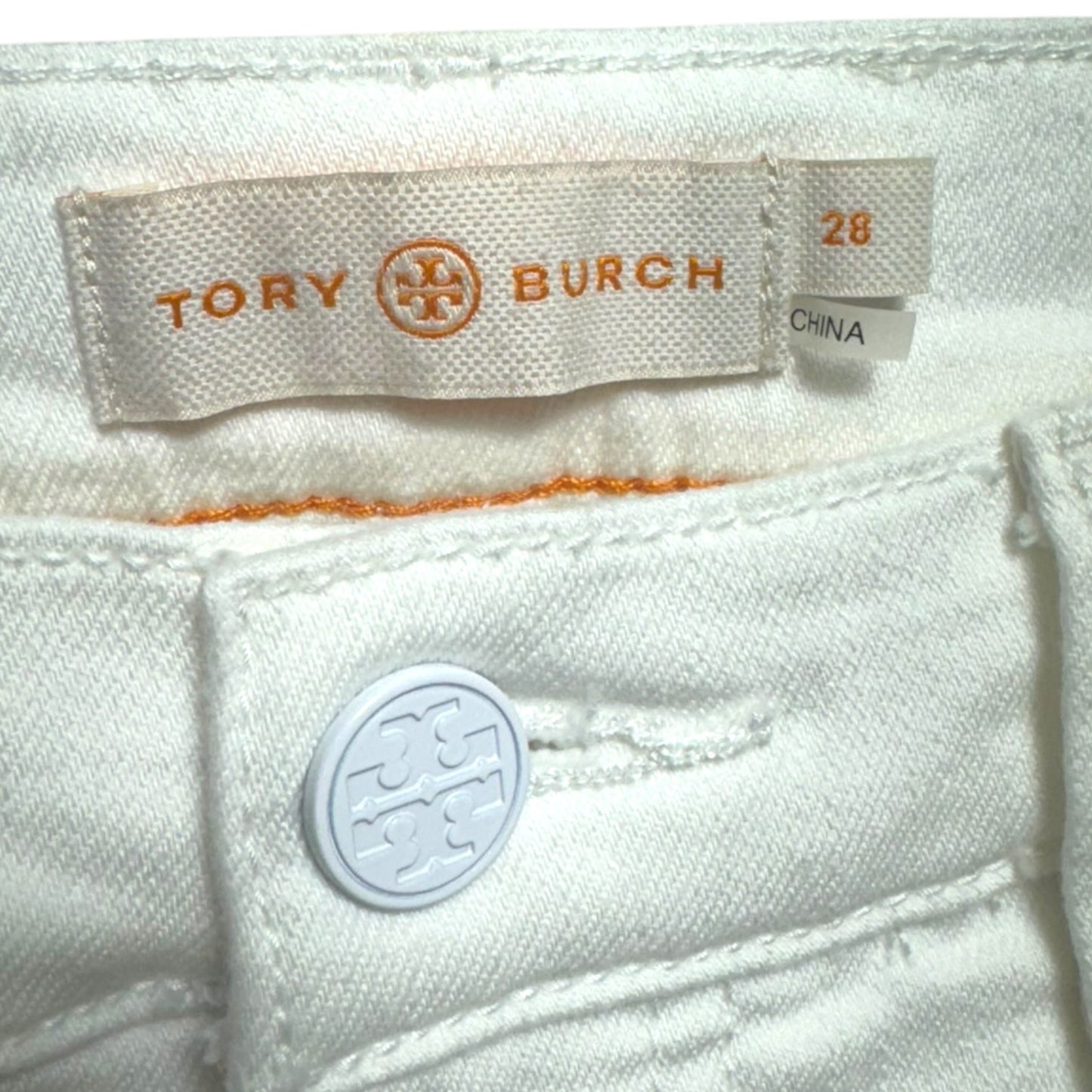 Carson Embroidered Floral Jeans Designer By Tory Burch In White, Size: 6