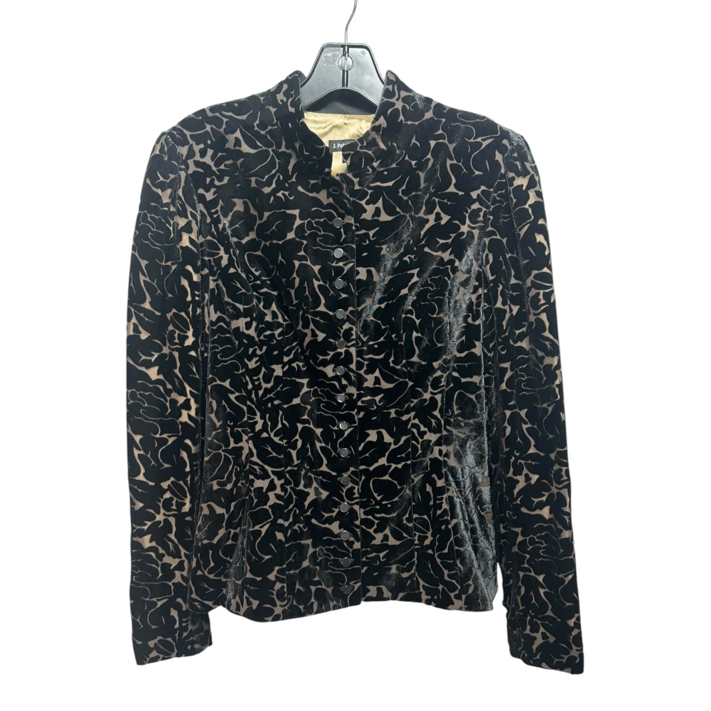 Floral Velvet Burnout Blazer By J. Peterman In Black & Cream, Size: 6