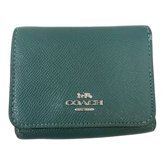 Crossgrain Leather Trifold Wallet Designer By Coach In Dark Turquoise , Size: Small