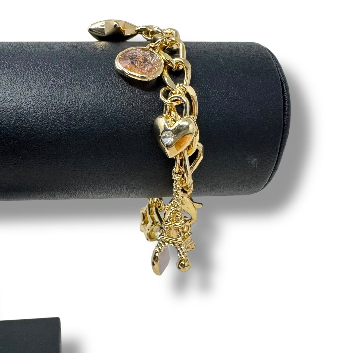 Hearts & Stars Gold Tone Charm Bracelet By Unbranded