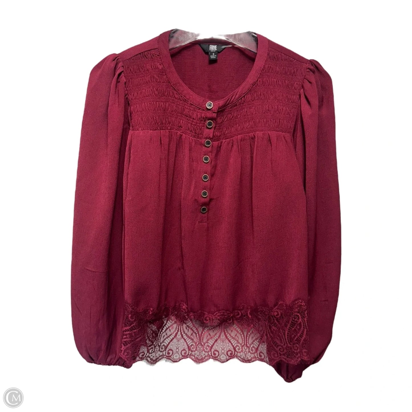 Top Long Sleeve Designer By Frye In Maroon, Size: S