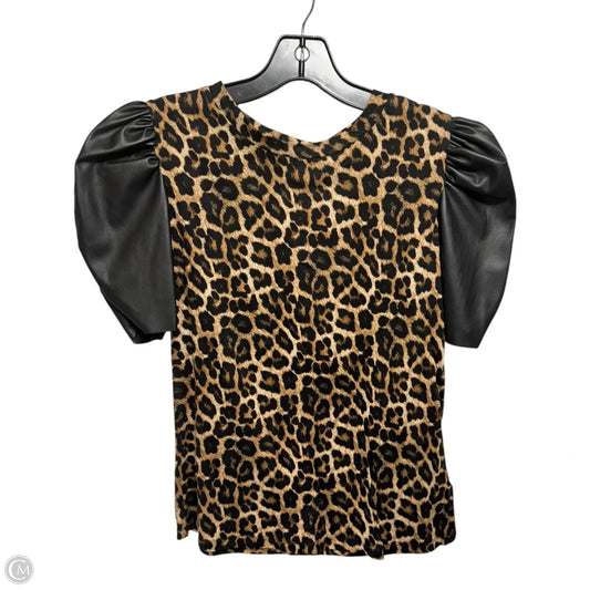 Faux Leather Sleeve Leopard Top Short Sleeve By Michael By Michael Kors In Animal Print, Size: Xs