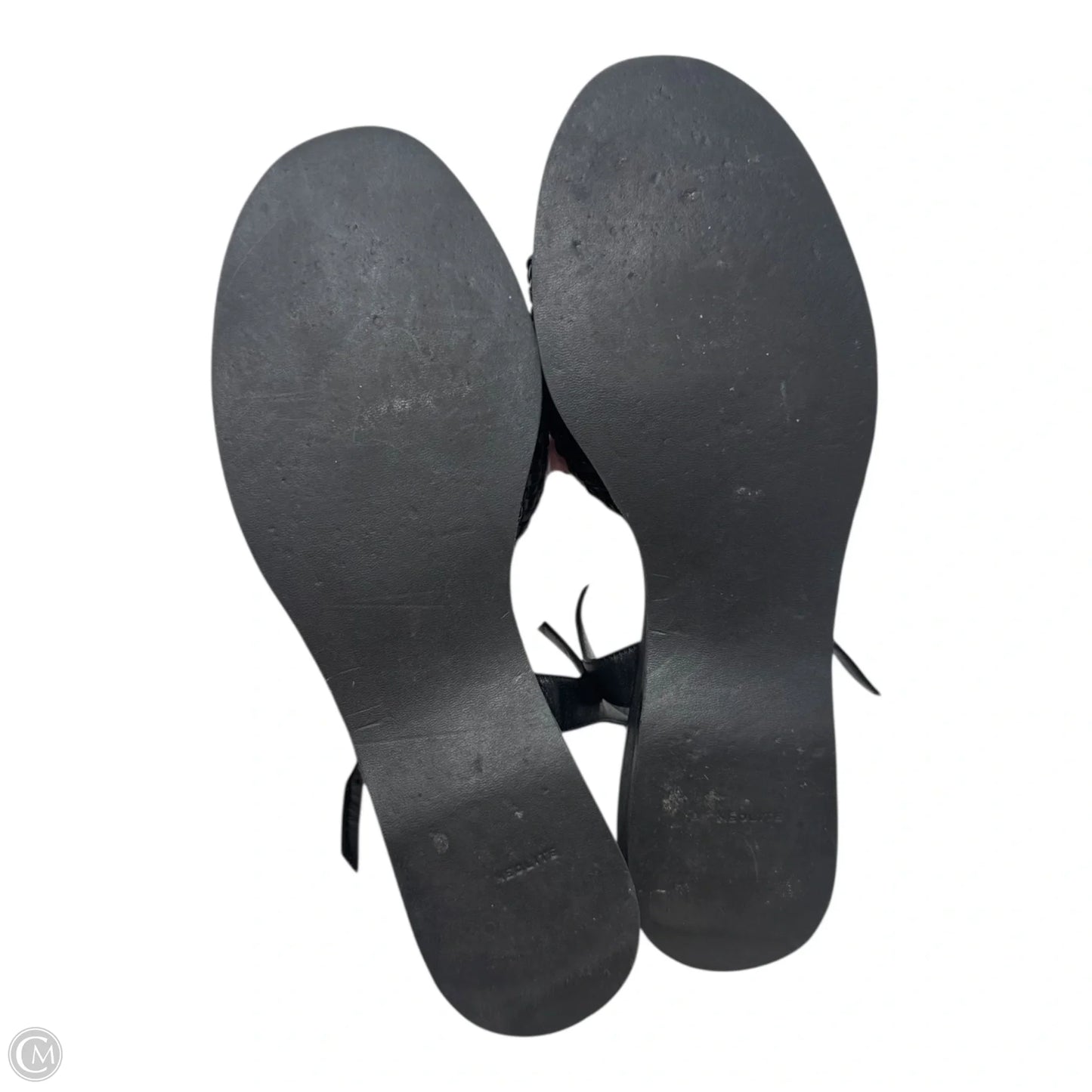 Woven Leather Ankle Strap Wedge Sandals Designer By Ferragamo In Black, Size: 9