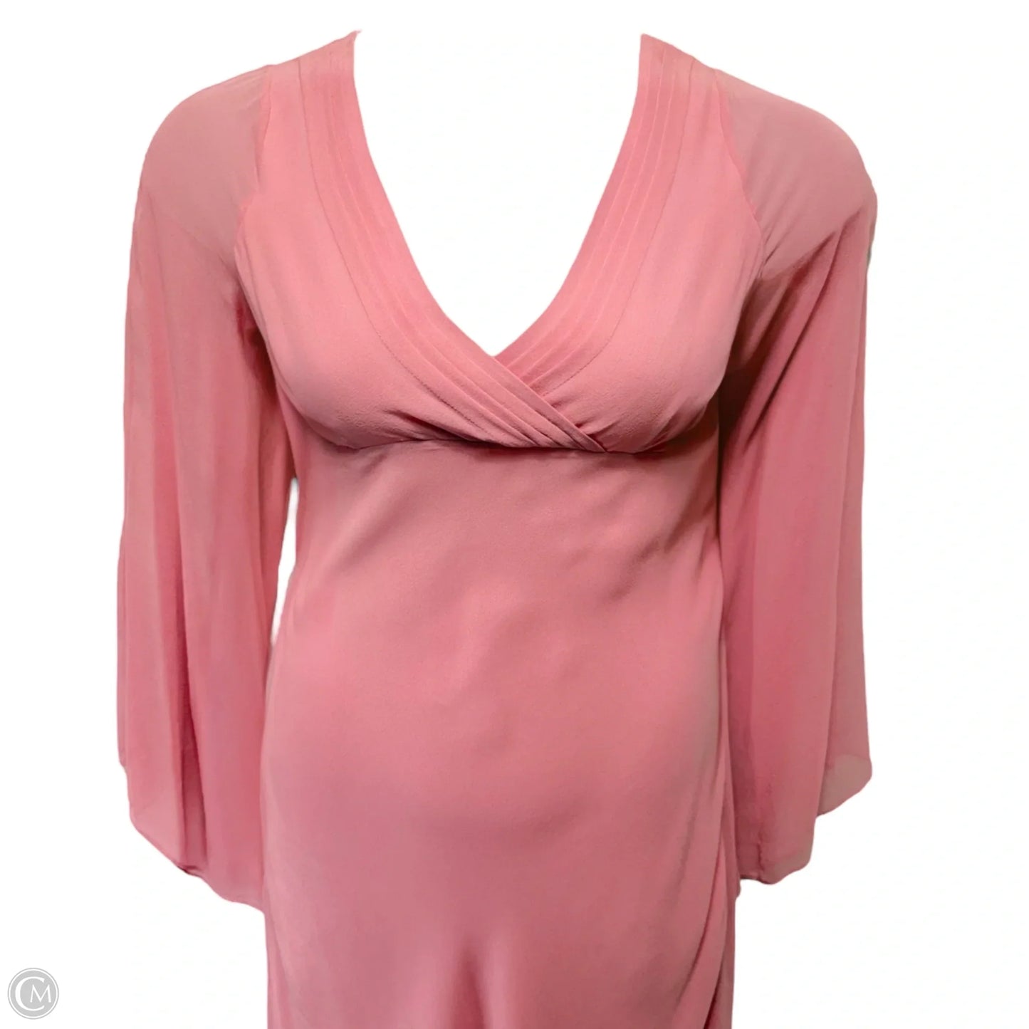 Silk Bias Cut Split Sleeve Midi Dress By BCBGMaxazria In Pink, Size: 10