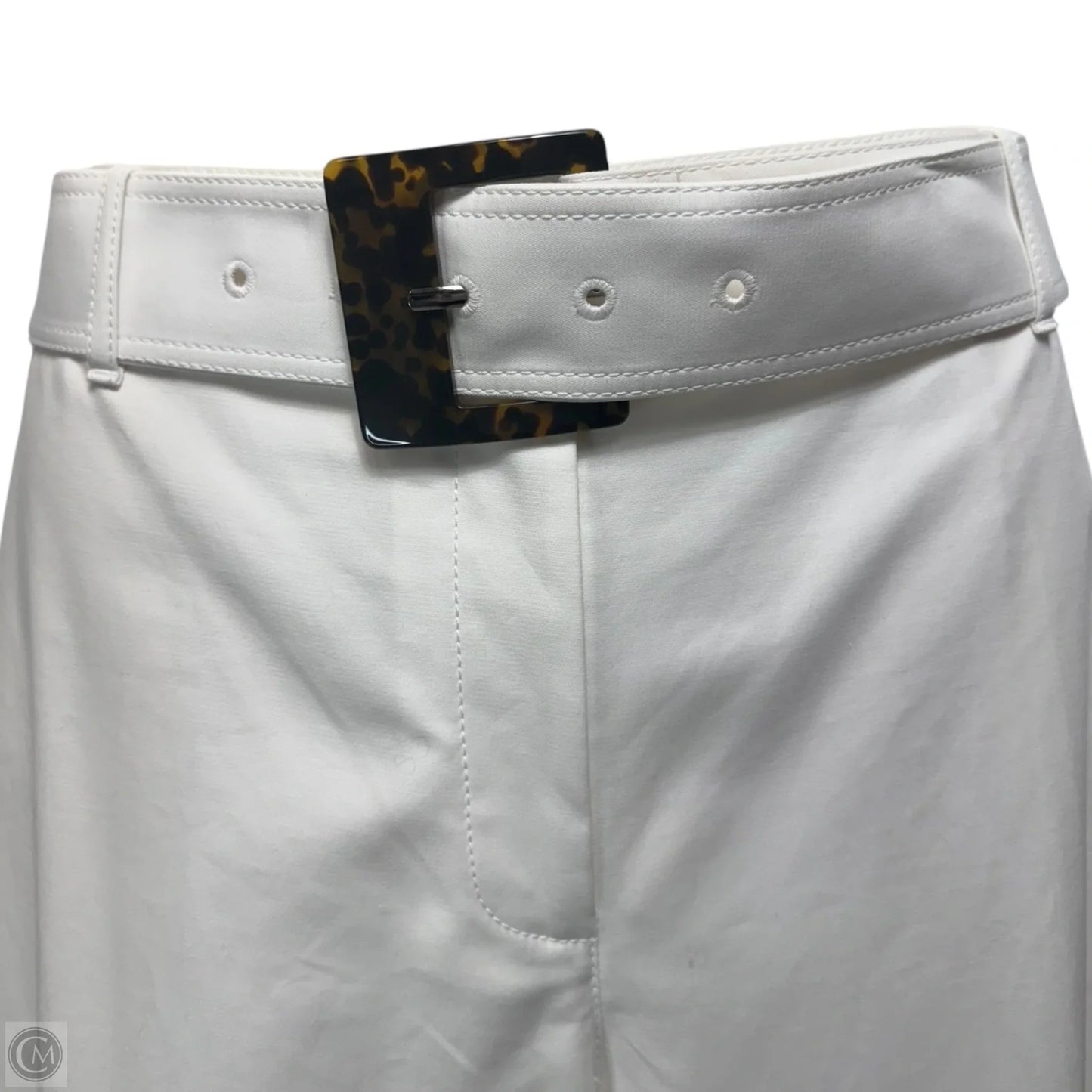 Tortoiseshell Belt Wide Leg Pants Designer By Lafayette 148 In White, Size: 14