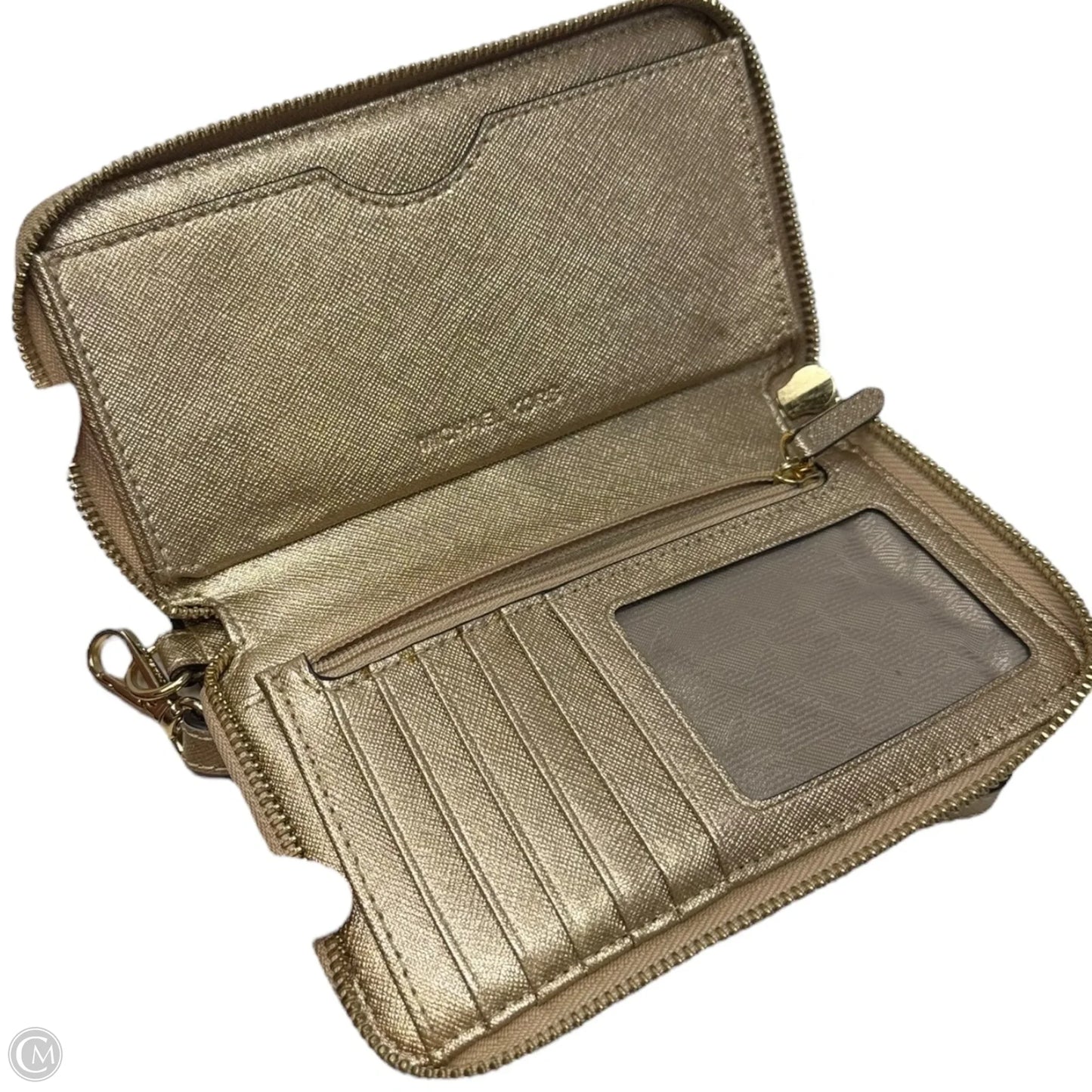 Metallic Saffiano Wristlet Designer By Michael Kors, Size: Medium