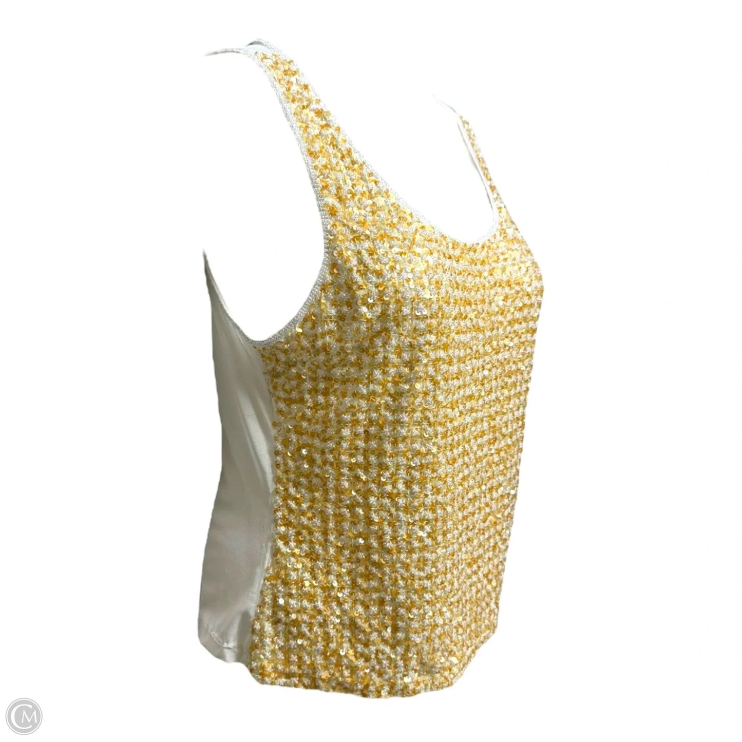 Sequin Embellished Tank Top By Escada In Orange & Yellow, Size: L