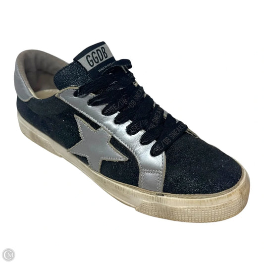 May Glitter Sneaker Shoes Luxury Designer By Golden Goose In Black & Silver, Size: 7.5 (EU 38)