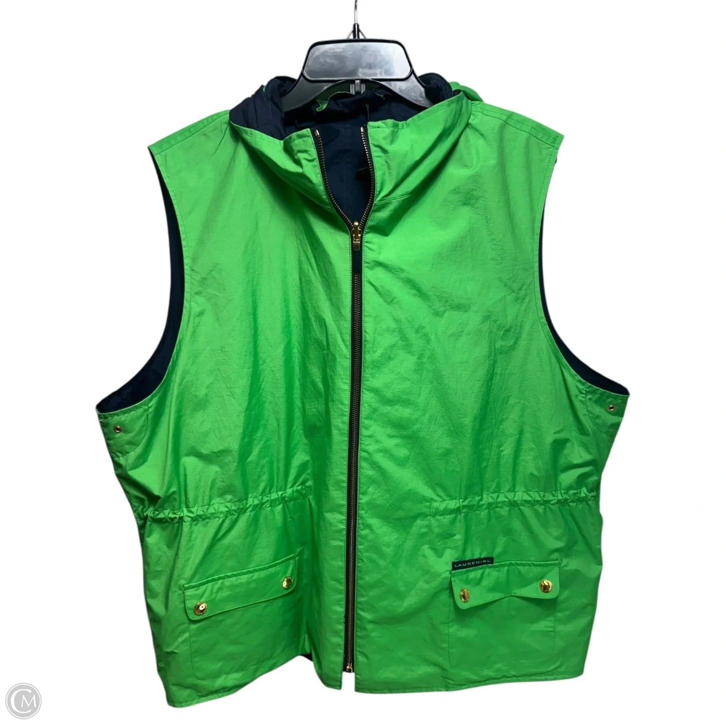 Reversible Hooded Vest By Lauren By Ralph Lauren In Blue & Green, Size: 3x