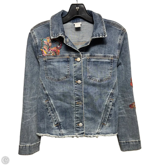 Embellished Jacket Denim By Chicos In Blue Denim, Size: S