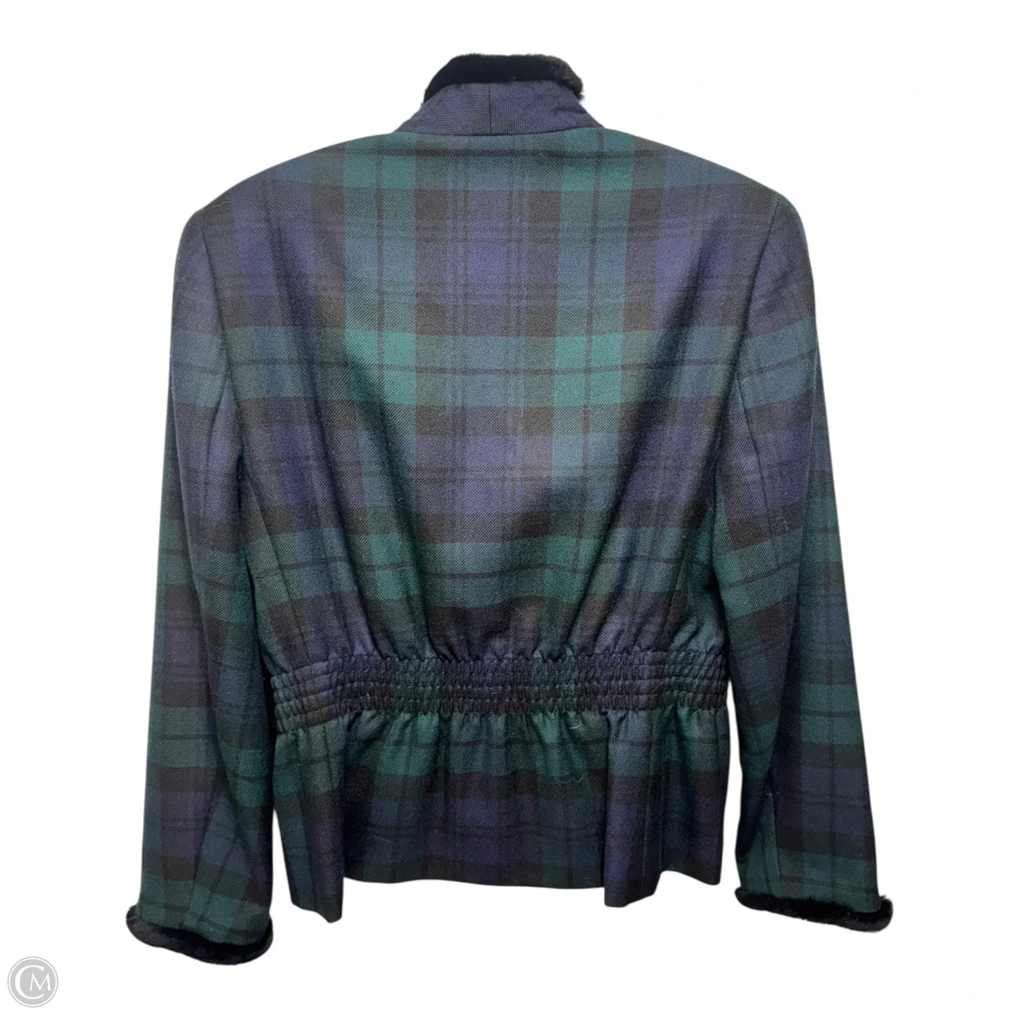 Vintage Faux Fur Trim Wool Jacket By Carlisle In Plaid Pattern, Size: 4