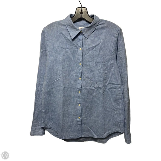 Linen-Cotton Blend Top Long Sleeve By Gap In Blue, Size: Xs