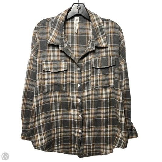 Top Long Sleeve By Bp In Plaid Pattern, Size: L