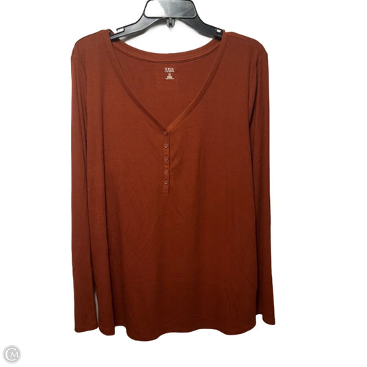 Ribbed Henley Top Long Sleeve By Ana In Copper, Size: 2x