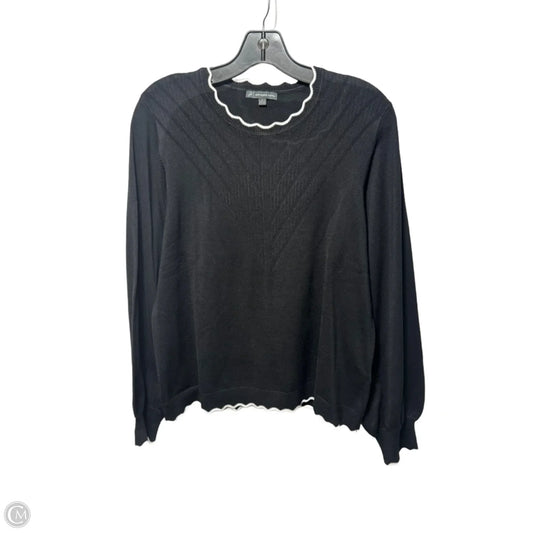 Chevron Detail Crew Neck Sweater With Scalloped Edges By Adrianna Papell In Black, Size: L