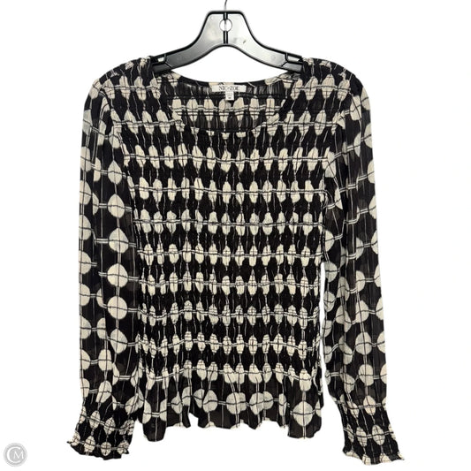 Smocked Blouse Long Sleeve By Nic + Zoe In Black & Cream, Size: M