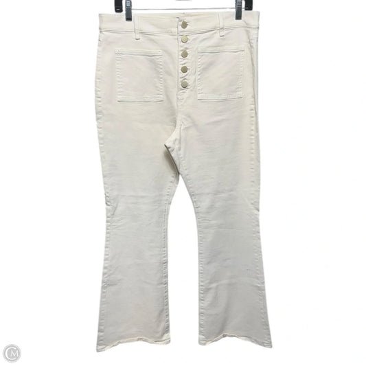 The Flare High Rise Perfect Pocketing Jeans By Ann Taylor In Cream Denim, Size: 14 Petite