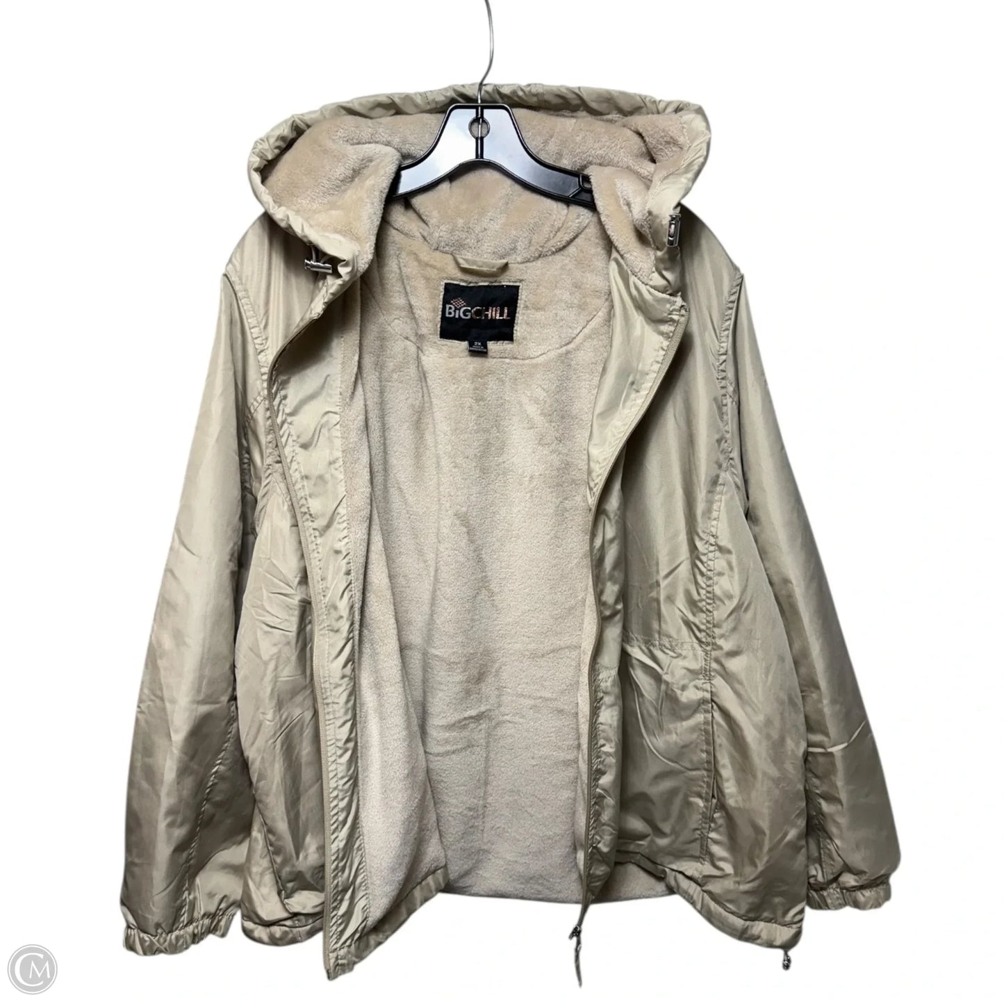 Faux Fur Liner Windbreaker Jacket By Big Chill In Beige, Size: 2x