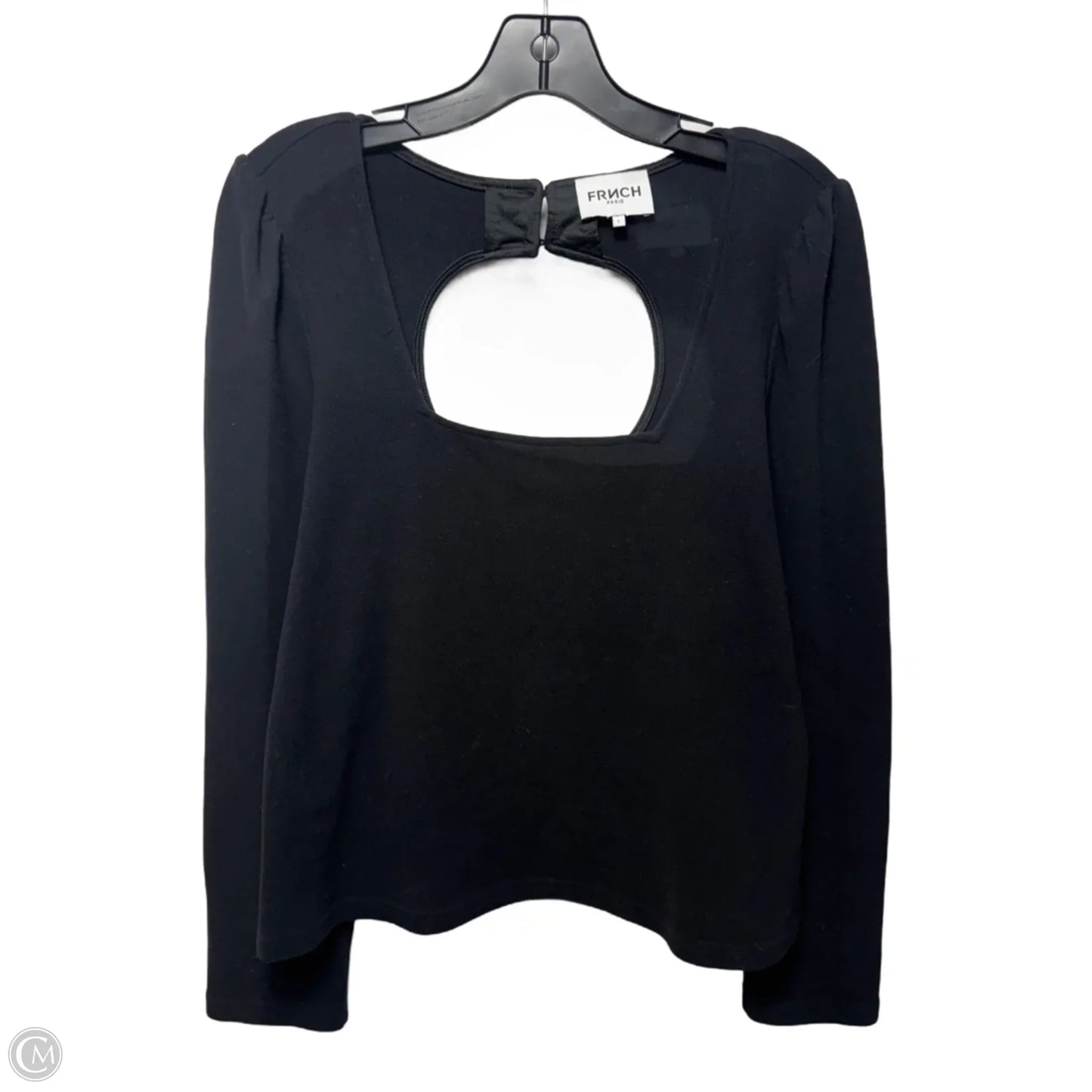 Square Neck Keyhole Back Long Sleeve Top By FRNCH In Black, Size: L