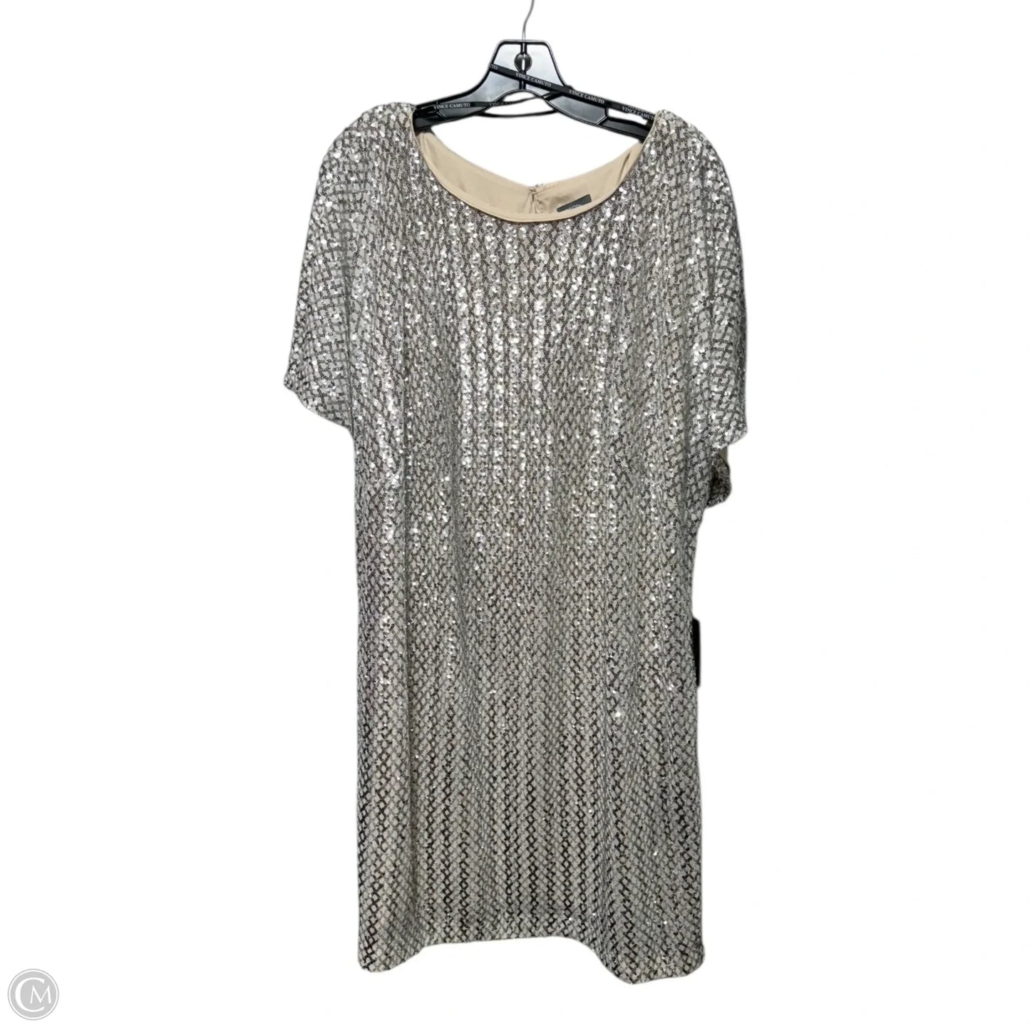 Sequin Short Sleeve Shift Dress By Vince Camuto In Silver, Size: 16