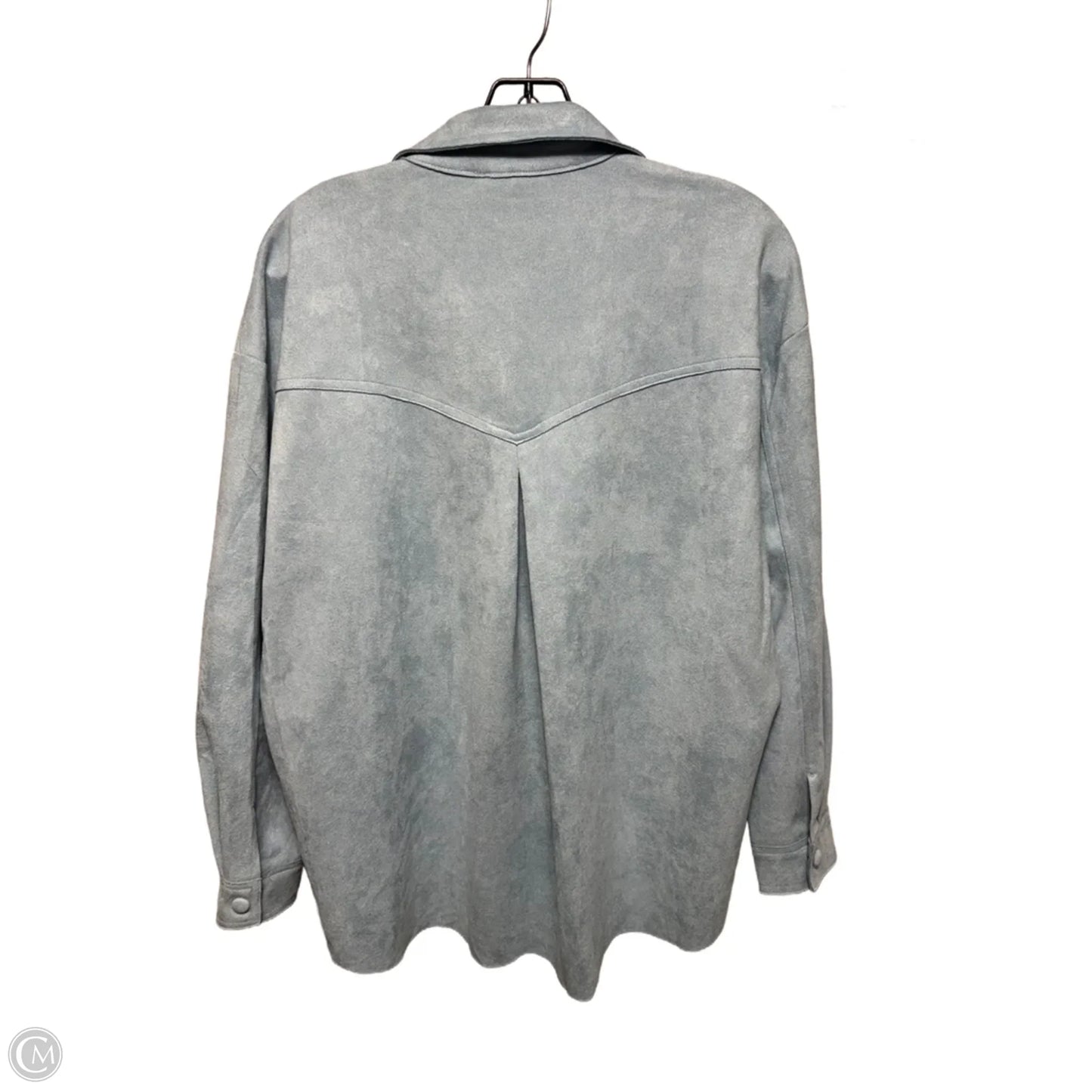 Faux Suede Shirt Jacket By English Factory In Blue, Size: S