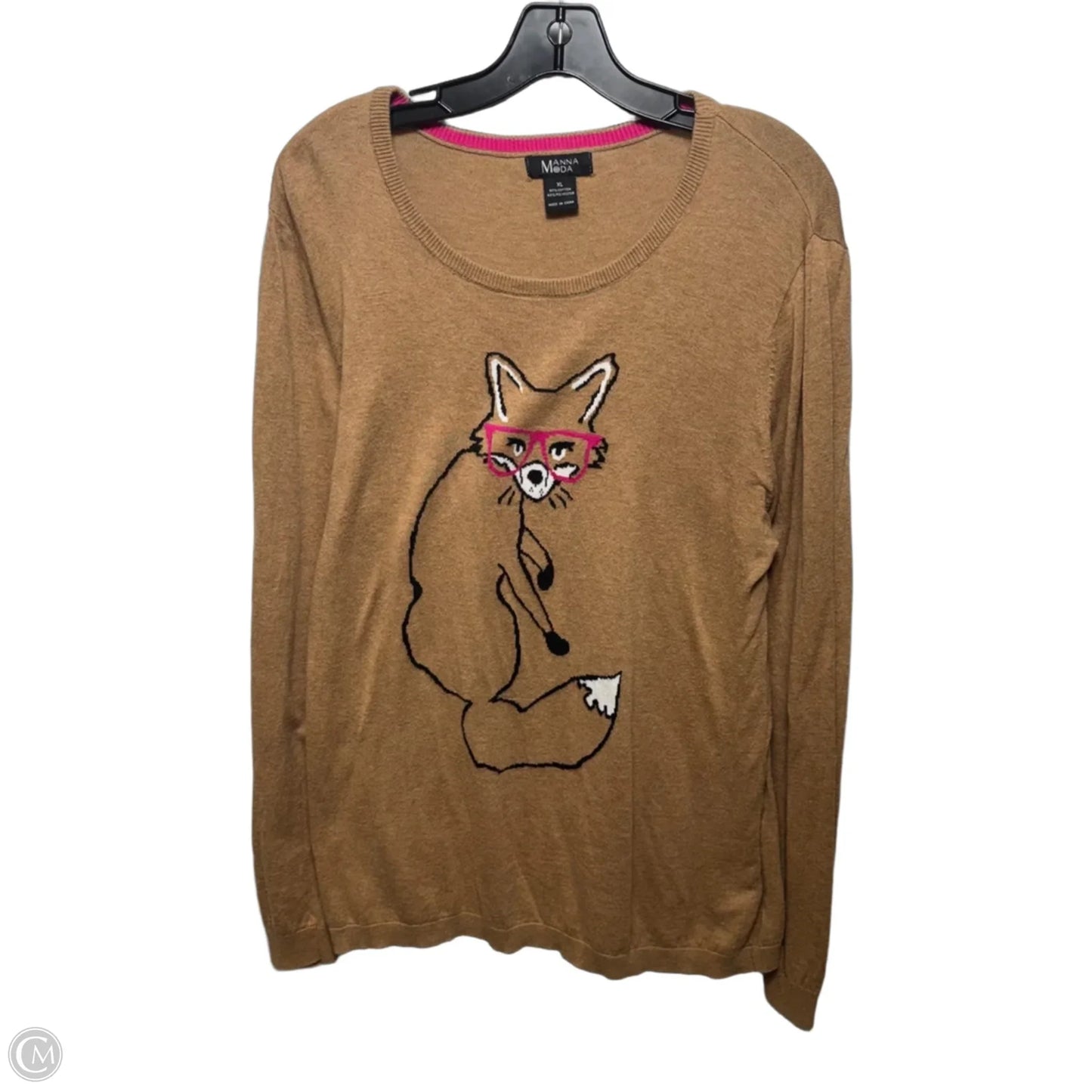 Fox With Glasses Sweater By Manna Moda In Tan, Size: Xl