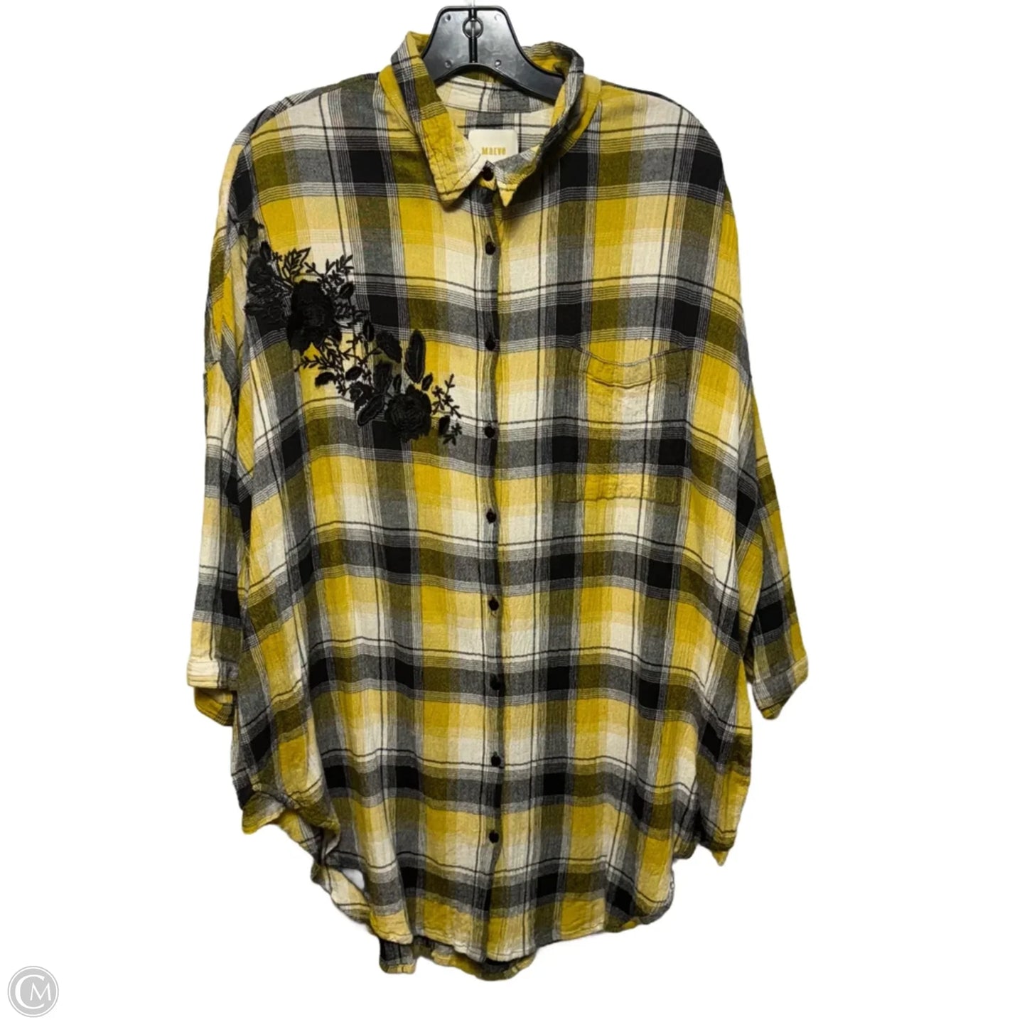 Embroidered Plaid Buttondown By Maeve In Plaid Pattern, Size: M