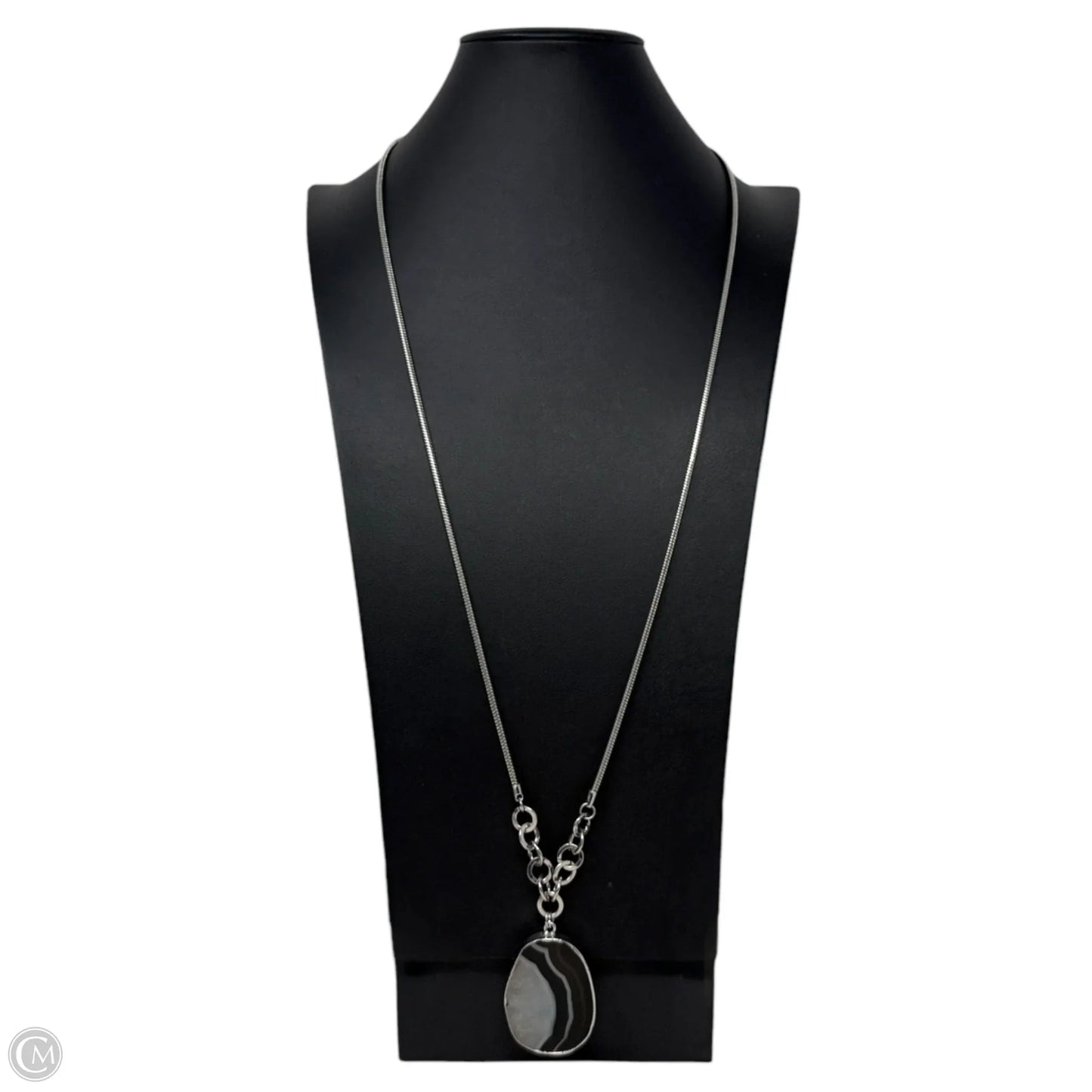 Long Silver Tone Chain Necklace With Agate Pendant By Clothes Mentor