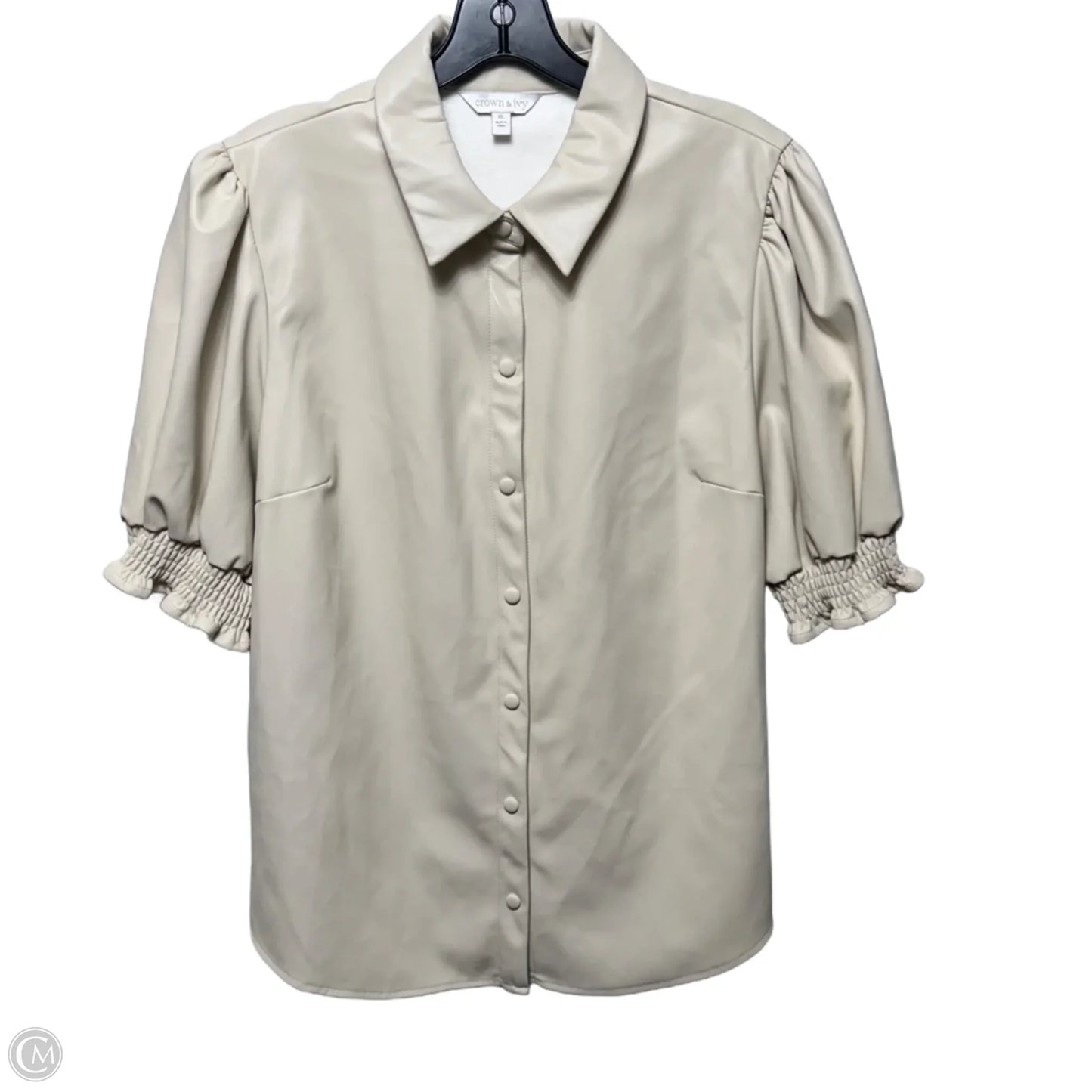 Faux Leather Top Short Sleeve By Crown And Ivy In Cream, Size: Xl