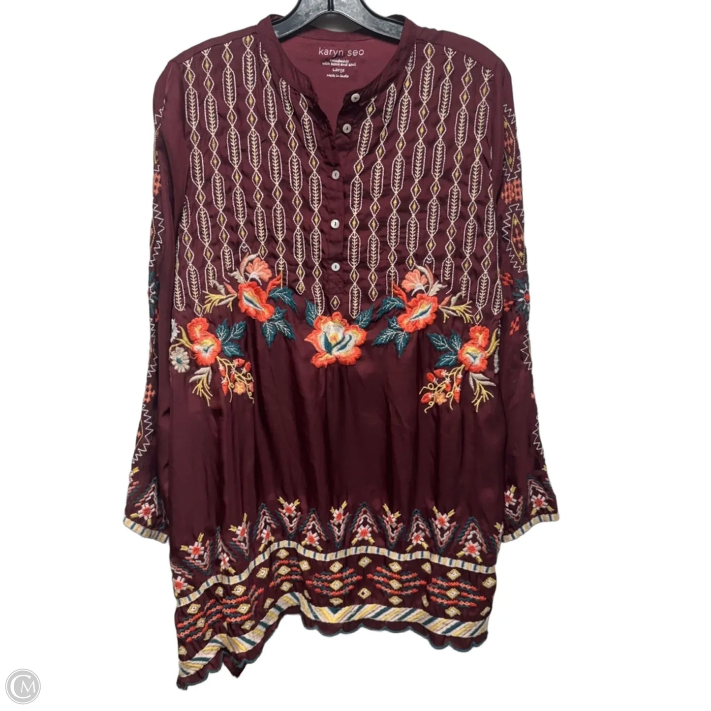 Embroidered Tunic Long Sleeve By Karyn Seo In Maroon, Size: L