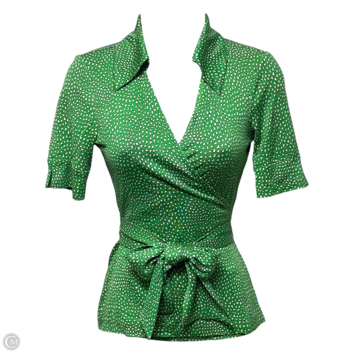 Silk Top Short Sleeve Designer By Diane Von Furstenberg In Green, Size: 0