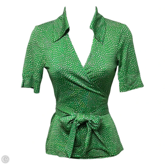 Silk Top Short Sleeve Designer By Diane Von Furstenberg In Green, Size: 0