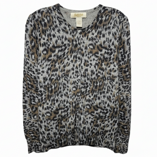 Cashmere & Silk Cardigan Sweater By Peck And Peck In Animal Print, Size: M