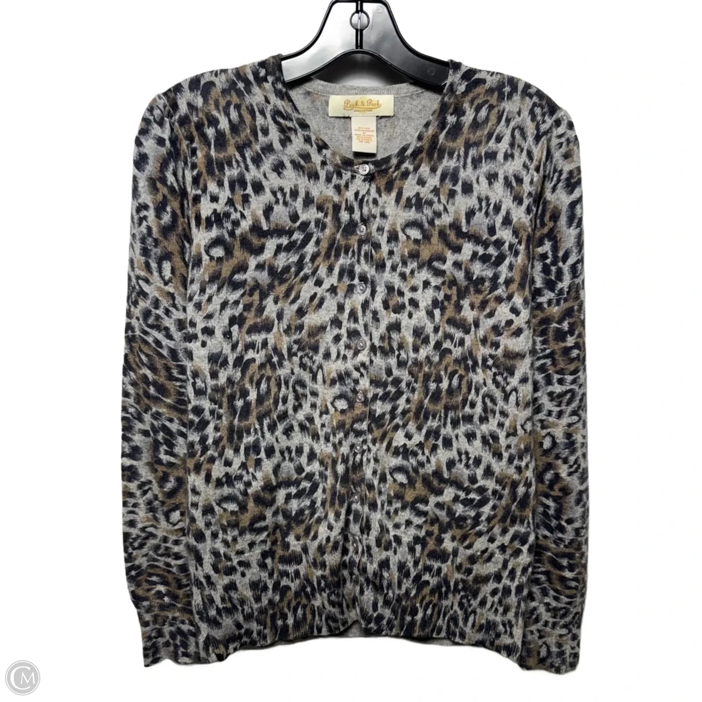 Cashmere & Silk Sweater Cardigan By Peck And Peck In Animal Print, Size: M