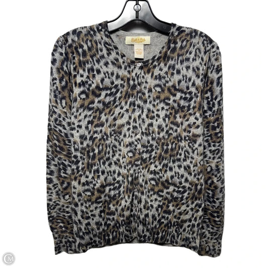 Cashmere & Silk Sweater Cardigan By Peck And Peck In Animal Print, Size: M