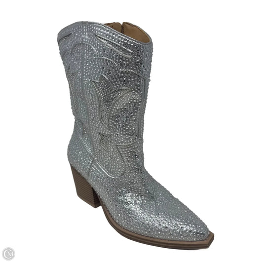 Bedazzled Boots Western By Crown Vintage In Silver, Size: 7